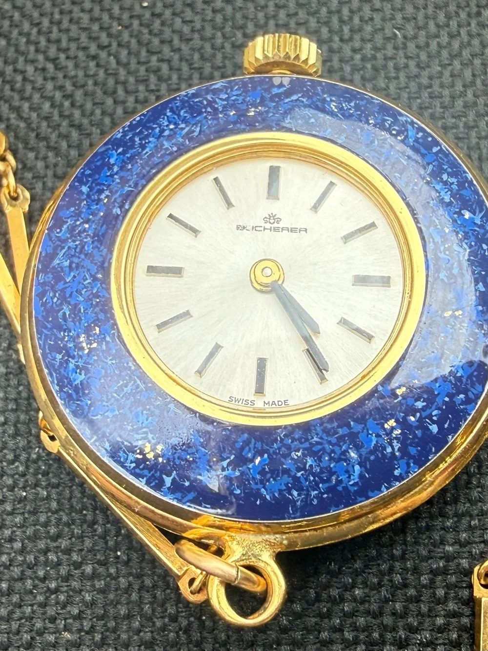 Vintage Bucherer Lapis Lazuli Pendant Watch with Matching Chain and Box Swiss